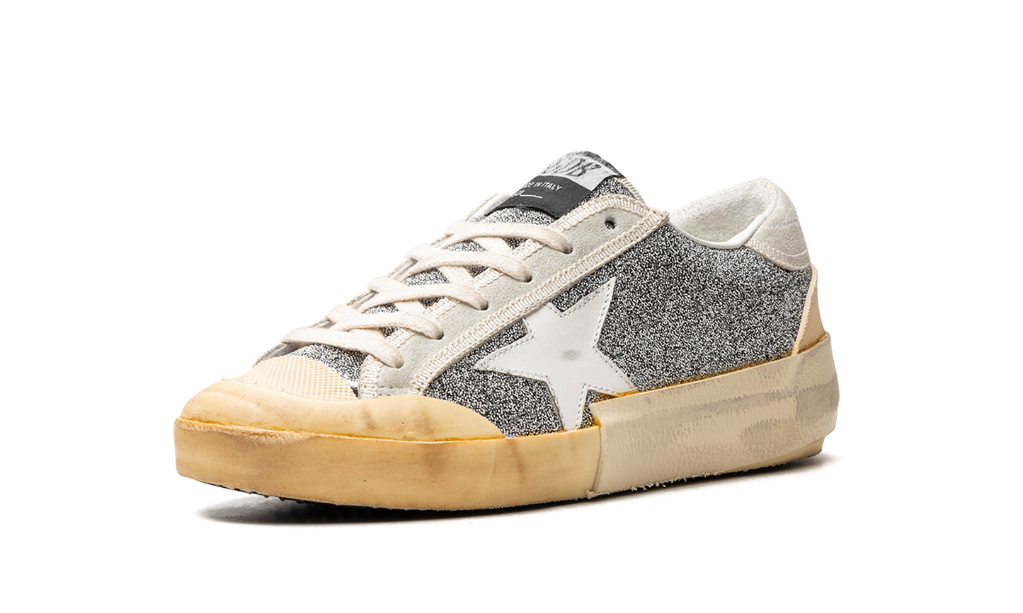 SUPER-STAR CRYSTAL UPPER LEATHER STAR CRYSTAL TOE AND TONGUE SUEDE HEEL RUBBER SPUR "SILVER WHITE ICE VANILLA"