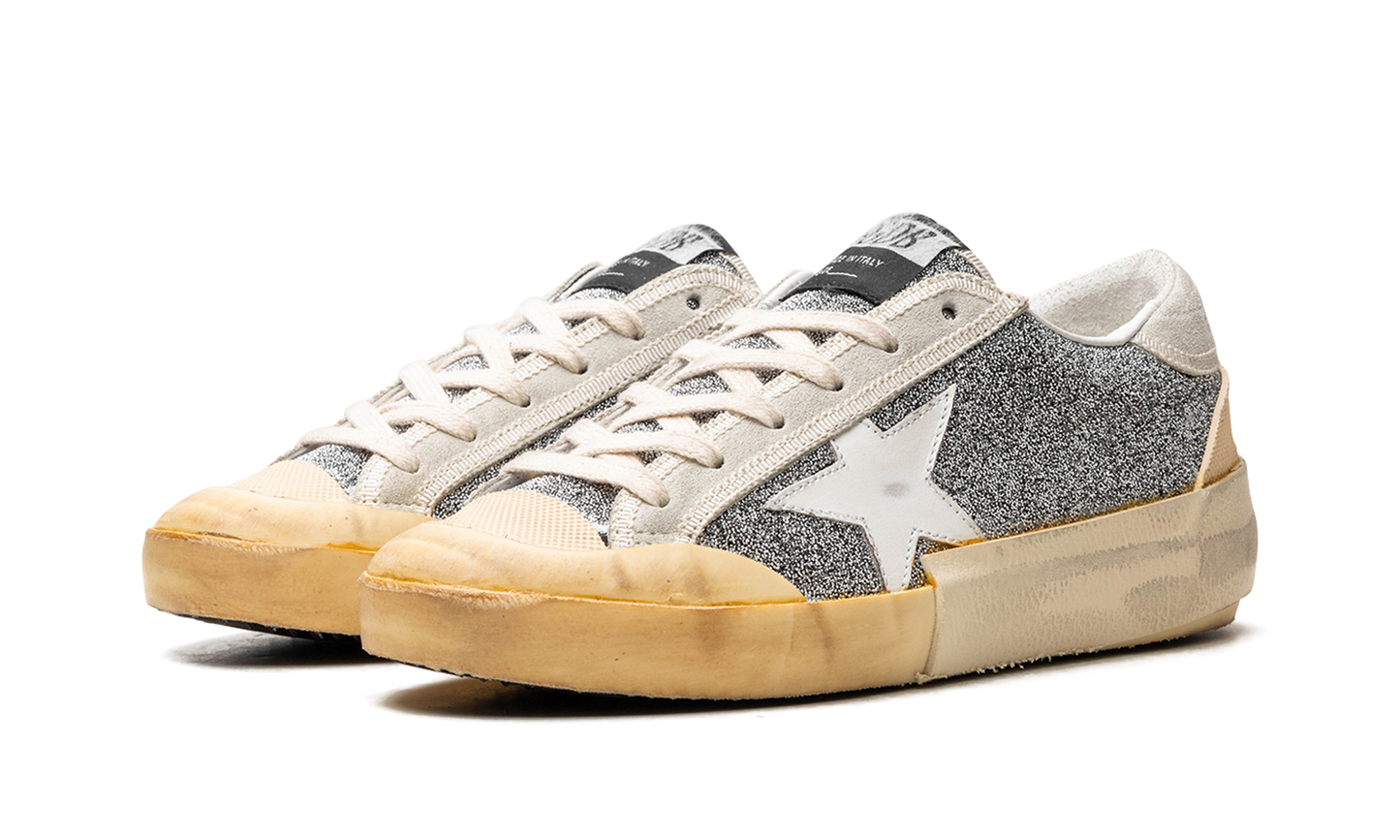 SUPER-STAR CRYSTAL UPPER LEATHER STAR CRYSTAL TOE AND TONGUE SUEDE HEEL RUBBER SPUR "SILVER WHITE ICE VANILLA"